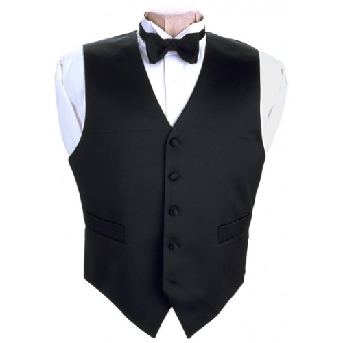 Traditional Tuxedo Vests : Black Satin Vest and Tie Set