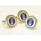 USAF MILITARY LOGO / BLUE CENTER /WHITE TRIM WITH GOLD ROPE BEZEL CUFF LINKS + LAPEL PIN 