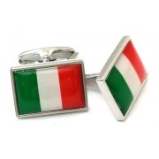 Italian Flag /Green,White,Red/ Polished Rhodium Cufflinks