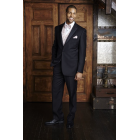 "Vermont" Black 1-Button Peak Tuxedo Jacket with Adjustable Waist Pants